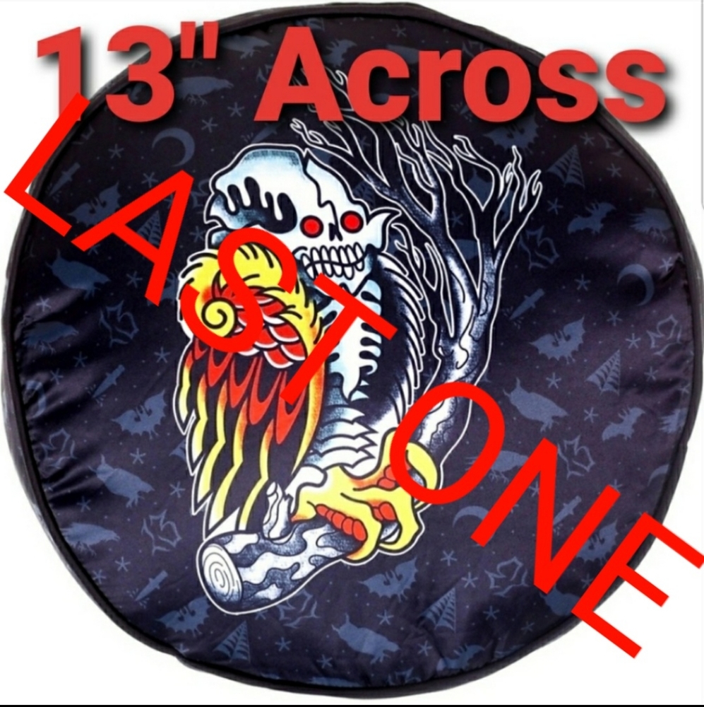 Sourpuss Tattoo Flash Owl Skull Raptor Creature Black 13" Round Throw Pillow Bat